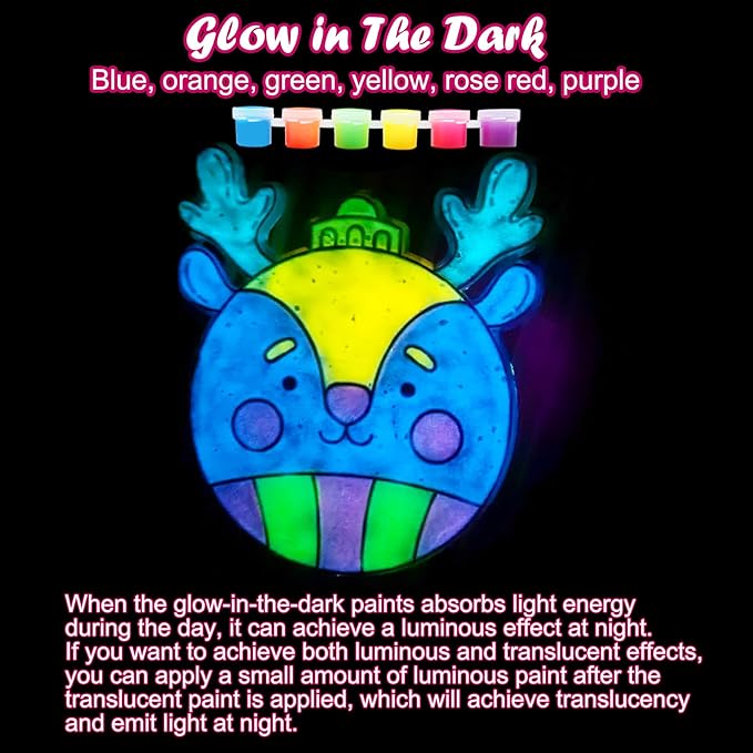 Ayhuhra 30 Sets Christmas Suncatcher Crafts DIY Glow in The Dark Window Paint Art Kit Creative Window Ornaments for Classroom Christmas Holiday Seasonal Home Activities Party Art Project