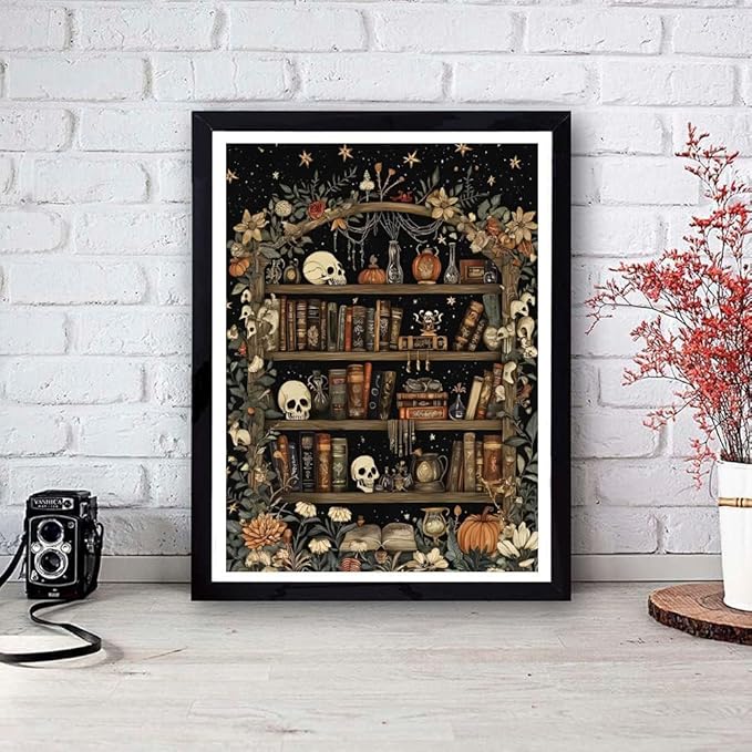 Bookshelf Stamped Cross Stitch Kits for Adults - Book Embroidery Kits for Beginners Adults,11 CT Patterns Dimensions Counted Cross Stitch Kits for Adults Arts Craft 12x16 inch
