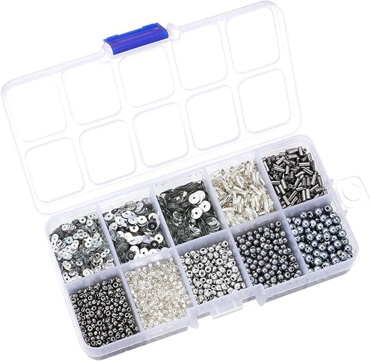 Assorted Beads for Jewelry Making, Glass Seed Bugle Tube Beads Loose Sequins Multiple Sizes for Crafts Sewing Jewelry Making