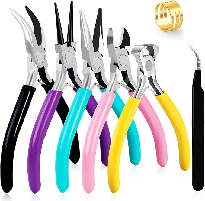 5Pcs Jewelry Pliers Set Jewelry Making Pliers Tools Kit Include Jewelry Making Needle Nose Chain Nose Round Bent Pliers Wire Cutter for Bracelet Beading DIY Craft Jewelry Making Supplies