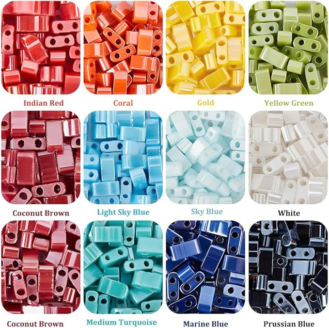 NBEADS 2-Hole Beads Bracelet Making Kit, Including 11 Colors 2-Hole Rectangle Glass Seed Beads, Big Eye Beading Needles, Elastic Thread for Bracelet Necklace Earring Jewelry Making