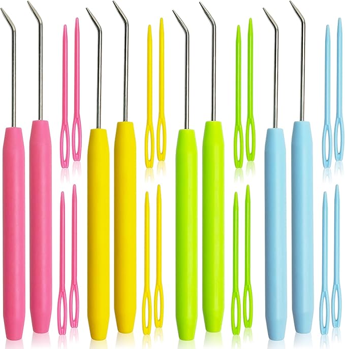 UCDRMA Knitting Loom Hook Refill Set, 8PCS Longer Stainless Steel Loom Knitting Hook (6in) with Comfortable Grip, Macaron-Colored Loom Crochet Hooks Kit & 16 Sewing Needles, Nice Crochet Loom Tools