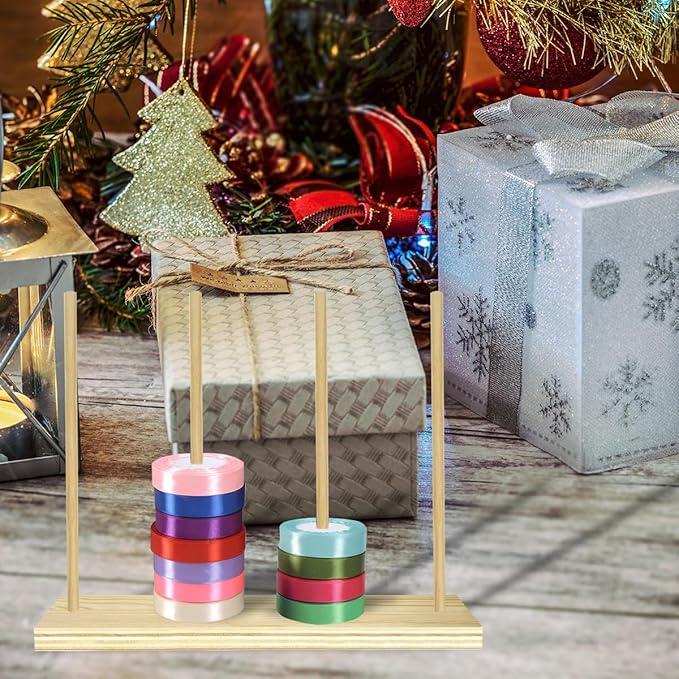 Wooden Ribbon Organizer, Ribbon Rack Storage, Spool Holder, Washi Tape Organizer for Craft Room Sewing Mesh Crochet Thread Tape Wreath Roll Florist Arts Wrapping Gift