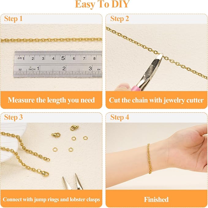 YOUBEIYEE 5 Meters Embossed Oval Jewelry Chains Bulk Gold Plated Stainless Steel Chain for Jewelry Making