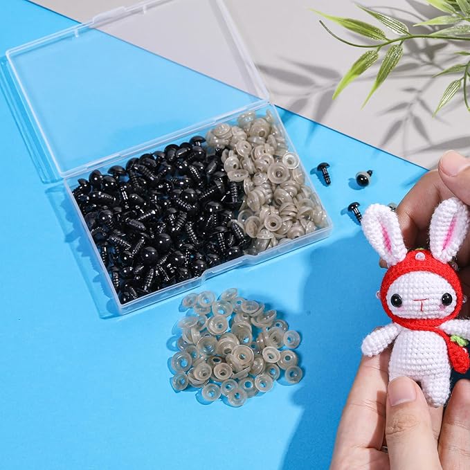 320pcs 10mm Safety Eyes for Amigurumi Black Plastic Crochet Eyes for Animals with Washers Craft Doll Eyes for Crocheting Stuffed Animal Eyes for DIY Crafts Plush Doll Making Supplies