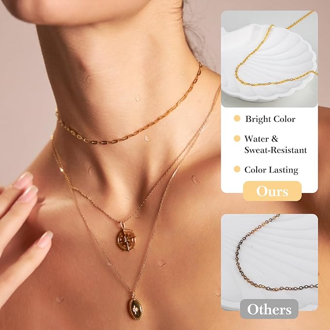 18k Gold Necklace Chains for Jewelry Making, 39.3 Feet 6 Rolls Bracelet Chains for DIY,6.5Feet Each Style, Gold Chain with Jump Rings/Lobster Clasps/Connectors