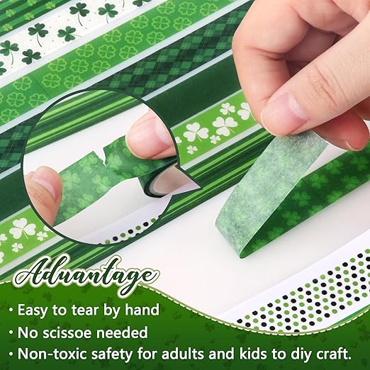 Green Decorative Tape Set 20 Rolls St. Patrick's Day Washi Tape Lucky Shamrock DIY St Patrick Day Masking Tape for Irish Holiday Kids Craft Notebook Scrapbooking & Stamping Supplies