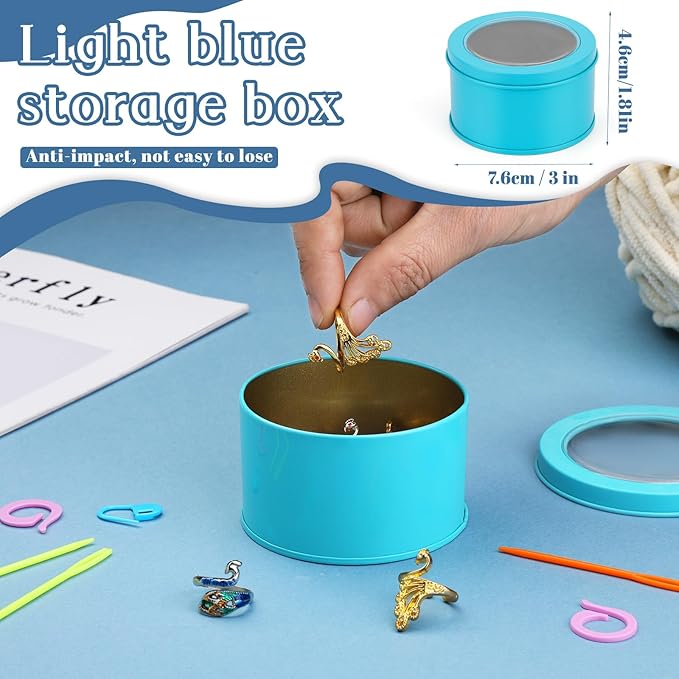 Yizzvb 34 Pcs Adjustable Crochet Ring Set, 8 Pcs Knitting Ring, Tension Thimble for Crocheting, Thimble for Finger, Stitch Markers Plastic Needles for Beginners, Crochet Accessories with Storage Box