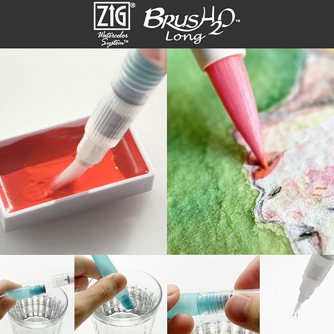 Kuretake Zig illustration watercolor Set, 3 Gansai Tambi, Fineliner and Waterbrush pen, for Inktober, Manga, Drawing, Calligraphy, Professional, Artist, Made in Japan (IKTB-25/7V)