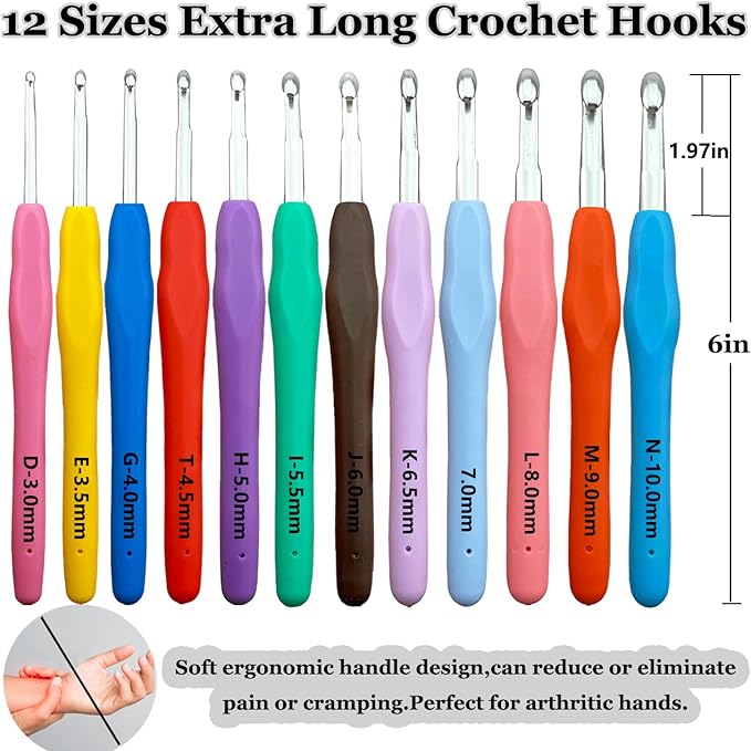 Hobekoee 22 Sizes Crochet Hooks Set with Grey Case,0.5mm-10mm Ergonomic Soft Handle Crochet Hook Needles Set for Arthritic Hands,Complete Crochet Set