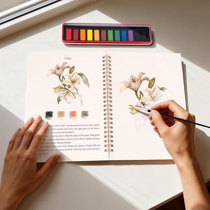 Watercolor Workbook for Adults, Beginner Friendly Watercolor Painting Kit Flowers Water Coloring Book, Nature-Themed Practice Art Gift Water Color Paint Book with Palette and Brush