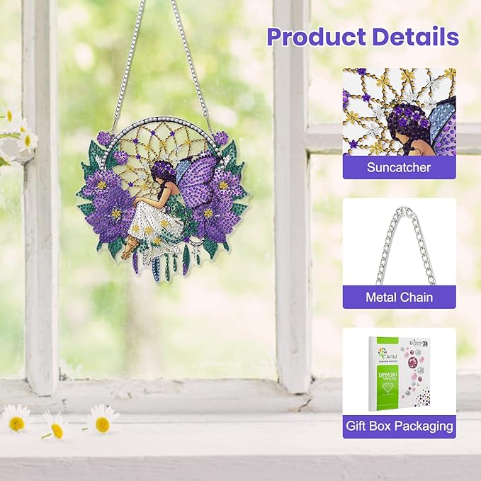 EOBROMD Diamond Hanging Art Kits for Adults Dreamcatcher, Diamond Art Painting Fairy Window Pendant Kits Suncatchers, DIY Special Shaped Rhinestone Adults, Home Wall Decor