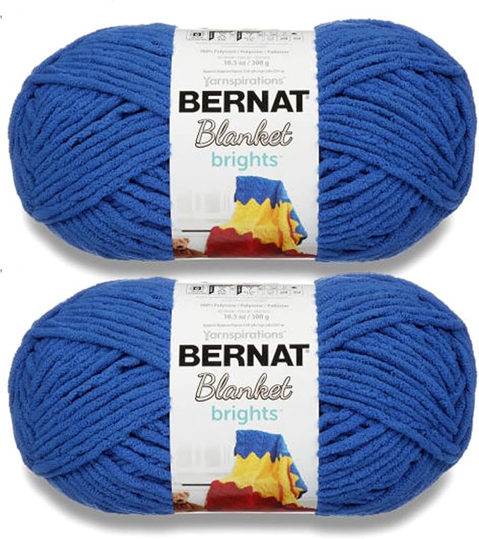 Bernat Blanket Brights Royal Blue Yarn - 2 Pack of 300g/10.5oz - Polyester - 6 Super Bulky - 220 Yards - Knitting/Crochet
