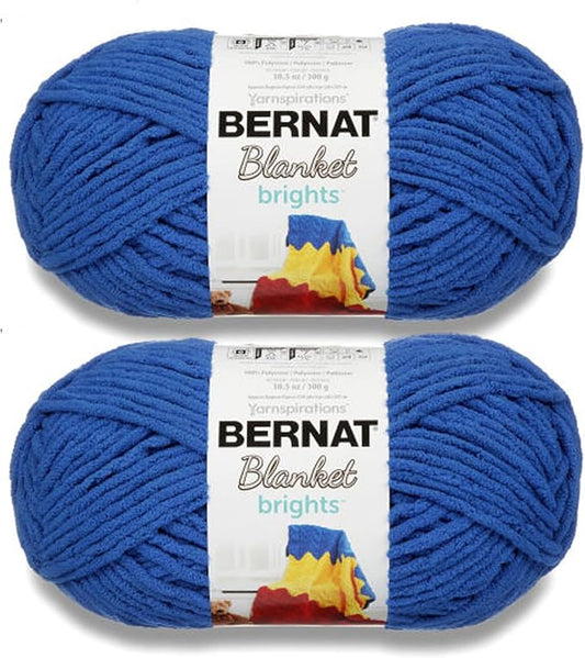 Bernat Blanket Brights Royal Blue Yarn - 2 Pack of 300g/10.5oz - Polyester - 6 Super Bulky - 220 Yards - Knitting/Crochet