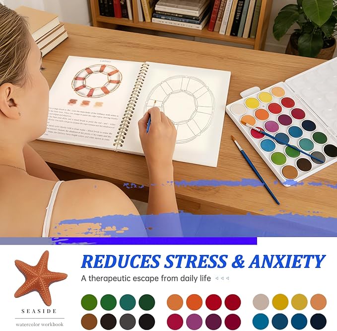 Watercolor Workbooks ，24 Colors Water Books Paint Set，Watercolor Coloring Book for Beginners Art Crafts Painting Kit Nature Scenes Paint Set for Creative Exploration Gift for Adults Teens (Vacation)