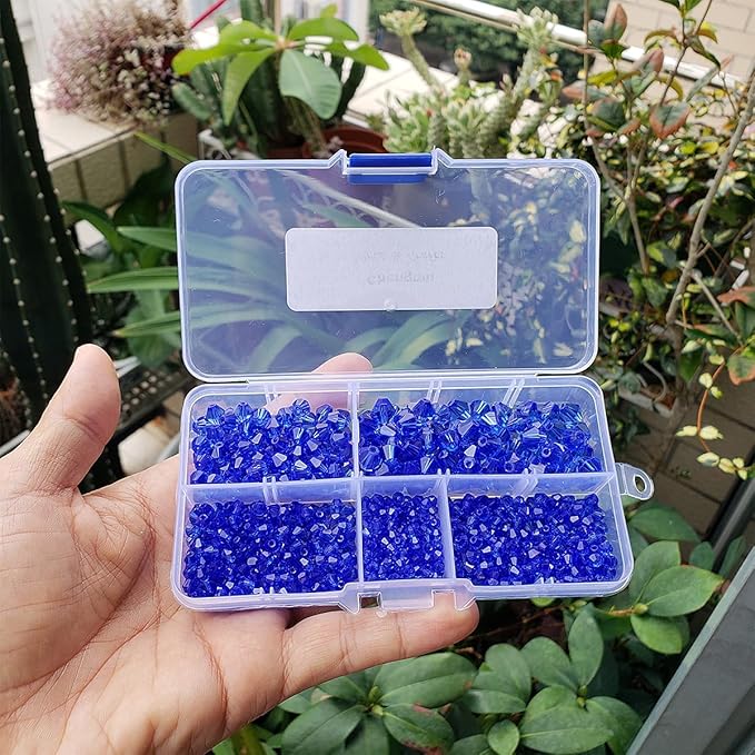Sapphire Blue Bicone Glass Beads for Jewelry Making, Faceted Crytal Spacer Beads for Bracelet Necklace Earring (3mm 4mm 6mm 8mm Mixed Sizes, 1040pcs)