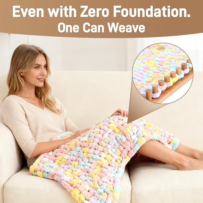 Sienson 48" Chunky Knitting Loom for Blanket Making – Adjustable Wood Frame, Portable DIY Hand Knitting Kit for Beginners, Reusable Blanket Loom for Bulky Yarn Crafts & Gifts