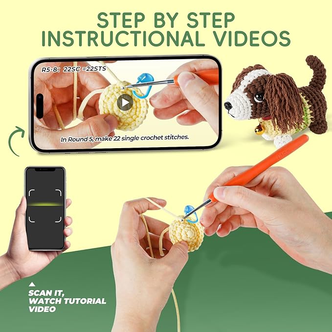 LUDOTEK Crochet Kit for Beginners, Crochet Animal Kits,Crocheting Kit for Starters with Step-by-Step Video Tutorials, Beginner Crochet Kits for Adults(2 Pack Dog)