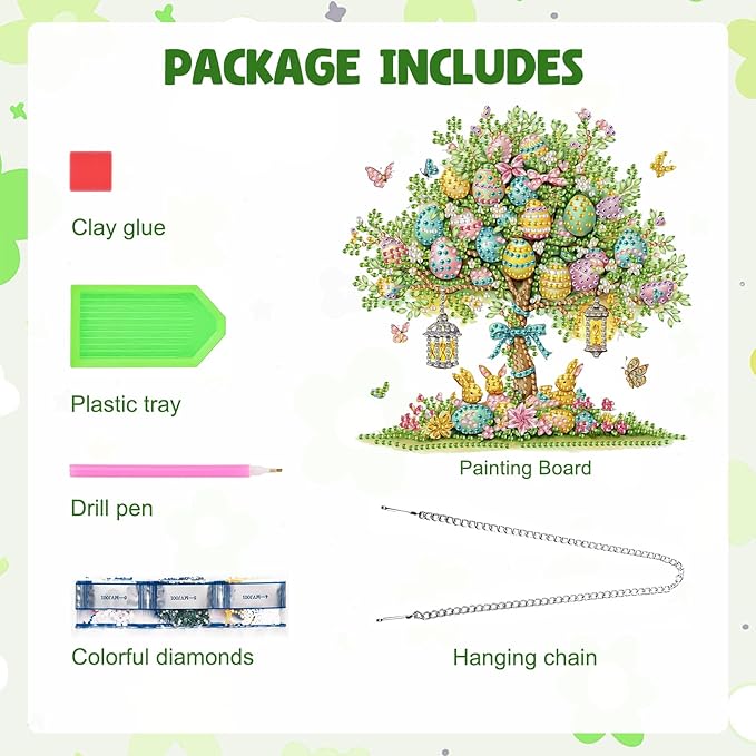 MAXBYE Easter DIY Diamond Art Kits for Adults Hanging Pendant Easter Egg Tree with Rabits, Painting Diamond Gem Art Hanging Kits for Beginners Gift Window Wall Door Decoration 8×12Inch