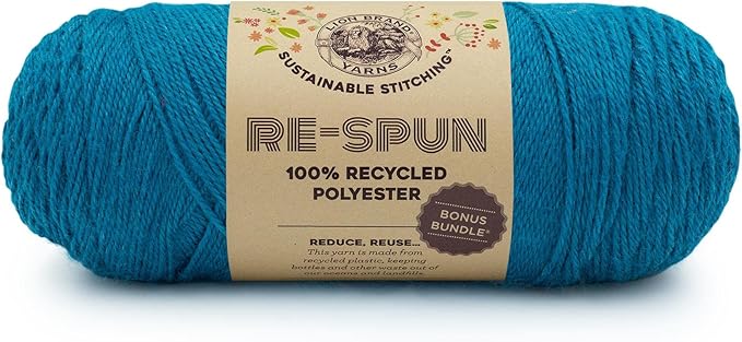 Lion Brand Yarn, Recycled Polyester Re-Spun Bonus Bundle Yarn for Crocheting and Knitting, Fjord, 1 Pack