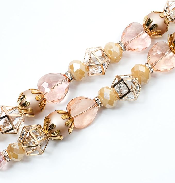 Glass Beads for Bracelets Jewelry Making Adults Keychains Bead Strand Large Unique Crystal Assortment for Craft Rondelle Faceted Flat Crackle Sparkly Bling Cute Pretty Beading Kit (2-pcs Coral)