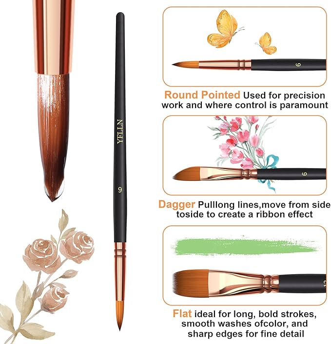 Paint Brush Set 6 Different Shapes for Watercolor Rock Face Painting Brush, Artist Craft Brush Supplies, Paint Brush Set for All Purposes Adult Painting (6)