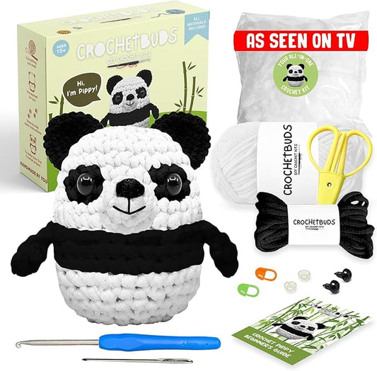 Panda Crochet Kit for Beginners & Adults | DIY Yarn Project for Couples, Teens & Animal Lovers | Complete Kit w/ Hook, Pattern, Step-by-Step Video & Written Guides | Fun Creative Gift (Ages 15+)