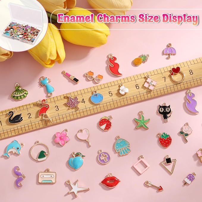 200Pcs Charms for Jewelry Making, Assorted Wholesale Mixed Bulk Metal Earring Bangle Charms for DIY Necklace Bracelet Jewelry Making and Crafting (Enamel Color)