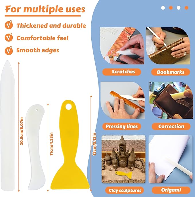 WONVOC 6 pcs Bone Folders, Crease Makers, Scoring Tool, Plastic Bone Folder Paper Creaser, Folding Bookbinding Tool, Origami Tools for Making Paper Crafts Quilting Leathercraft Bookbinding