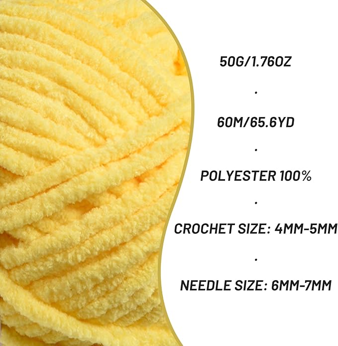 3 Packs Plush Chenille Chunky Crochet Yarn - Baby Yarn for Crocheting Soft - Velvet Yarns Knitting for Blankets Crafts - Fluffy Amigurumi Yarns 150g / 196.8yds (3 Yellow)