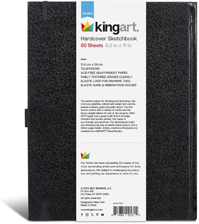 KINGART Hardcover Sketchbook, 1-Pack, 8.5" x 11"