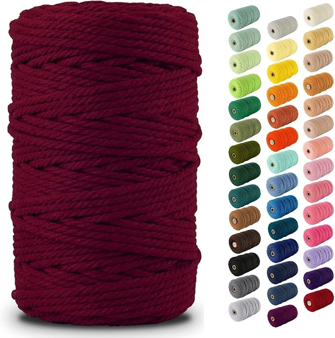 Nook Theory Macrame Cord - 5mm 109 Yards Cotton Rope, 3mm 4mm Yarn, String for Crafts, Perfect for Macrame Wall Hanging and Boho Decorations (Burgundy)