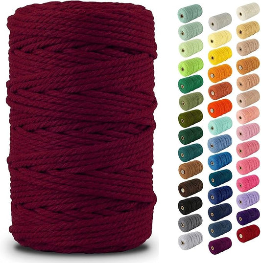 Nook Theory Macrame Cord - 5mm 109 Yards Cotton Rope, 3mm 4mm Yarn, String for Crafts, Perfect for Macrame Wall Hanging and Boho Decorations (Burgundy)