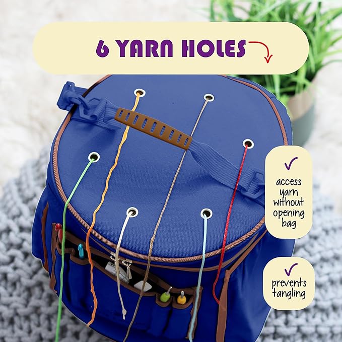 Hearth & Harbor Crochet Bag Organizer – Durable Knitting Bag, Yarn Organizer for Accessories and Supplies, Canvas Yarn Holder, Crochet Carrying Case with Accessories Pouch, Storage Organizer – Blue