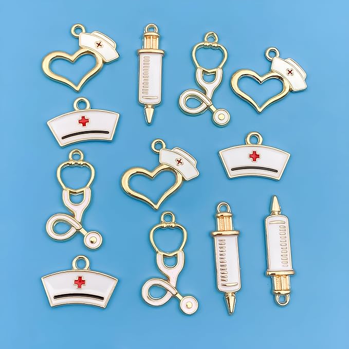 Youdiyla 36pcs Alloy enamel medical nurse series Pendant Jewelry Making DIY Keychain Earrings Pendant Various Design Charms for Jewelry Making Bracelets Necklace (SN205)