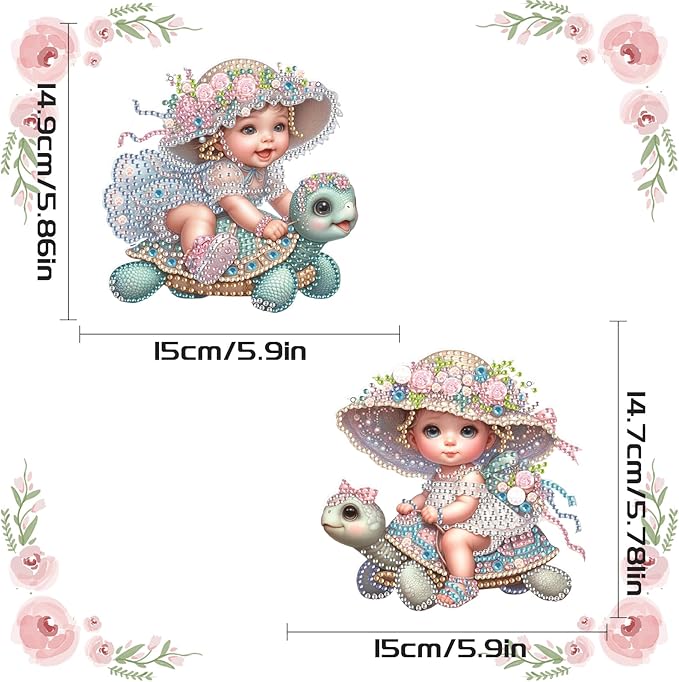 2 Pack Turtle Diamond Painting Hanging Decorations – 5D DIY Cute Animal Wall Ornaments, Sea Turtle Riders Design, 15x14.7 cm Each, Special Shaped Diamond Art Kit for Ocean-Themed Home Decor & Gift