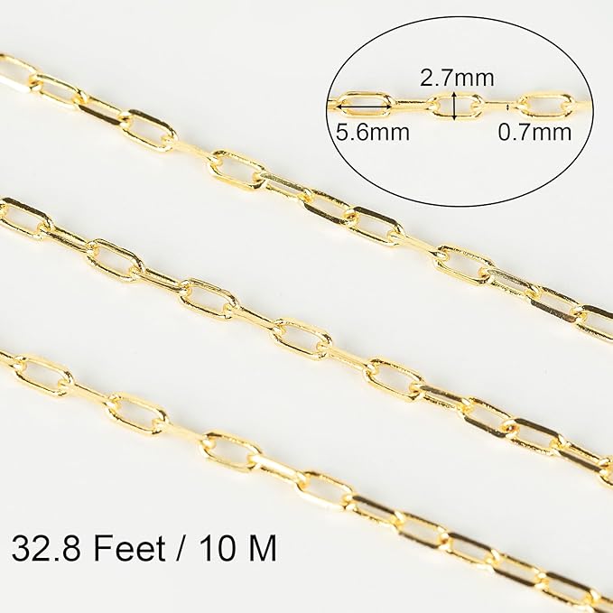 Jabogrii 10 Meters Gold Soldered Jewelry Making Chains Paperclip Brass Chain Bulk Necklace Bracelet DIY Craft Chain for Jewelry Making