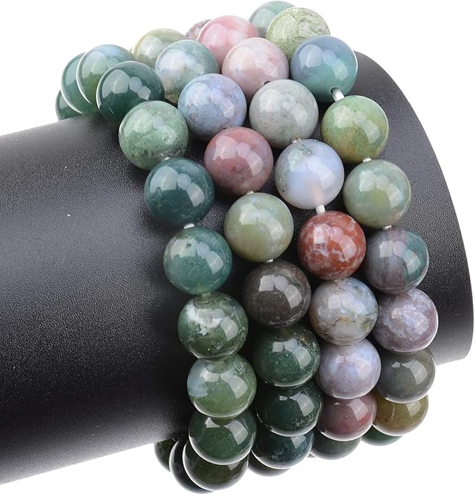 LPBeads 80Pcs Polished 10mm Round Natural Indian Agate Gemstone Loose Beads with Stretch Cord for Jewelry Making Bracelets