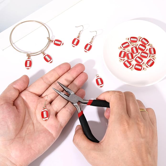 NVENF 30PCS Football Charms for Jewelry Making, Enamel Football Charms for Bracelet Necklace Earrings Making, Red Black White Blue Purple Orange Game Day Football Charm Bulk
