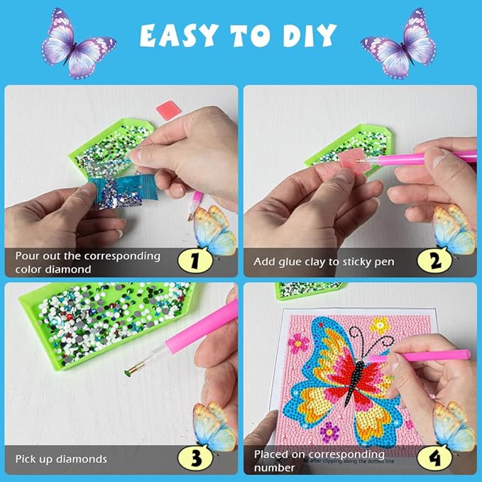 QEUOYSS Diamond Art Kit for Kids with Wooden Frame Art and Crafts for Kids Ages 6-8 -10-12 Easy to DIY Diamond Art for Kid and Adult Beginners Home Wall Decoration (Butterfly)