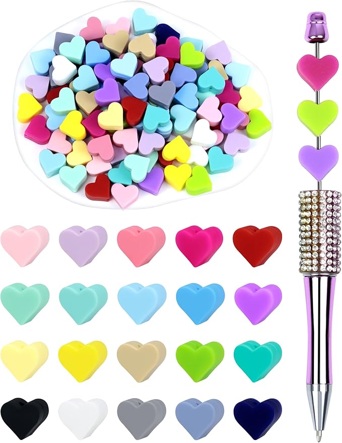 80PCS FIVEIZERO Focal Beads,Love Heart Bead,Heart-Shaped Valentine's Day Silicone Beads for Keychain, Pens and Bracelets Making, Silicone Focal Bead for DIY Crafting