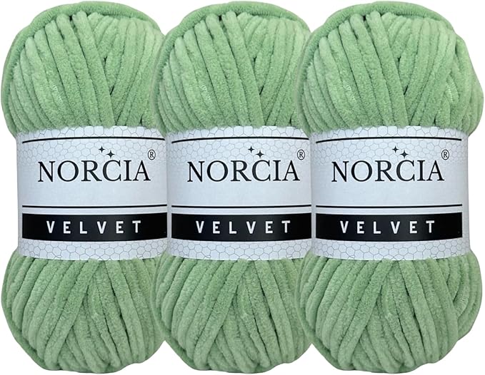 Soft Velvet Yarn Chenille Yarn for Crocheting Super Bulky 3x100g (3x75 yds) Baby Blanket Yarn for Knitting Amigurumi Yarn for Crochet Weaving Craft (Asparagus Green, 3 Skeins)