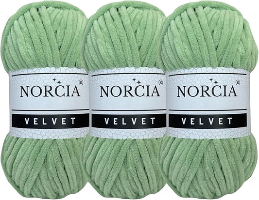 Soft Velvet Yarn Chenille Yarn for Crocheting Super Bulky 3x100g (3x75 yds) Baby Blanket Yarn for Knitting Amigurumi Yarn for Crochet Weaving Craft (Asparagus Green, 3 Skeins)