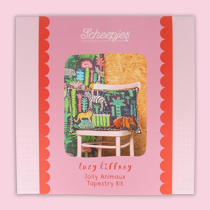 Scheepjes Lucy Tiffney Tapestry Kit – Jolly Animals, 23.6 x 15.7 in (60 x 40 cm), Pure Sheep's Wool Threads, 1 piece