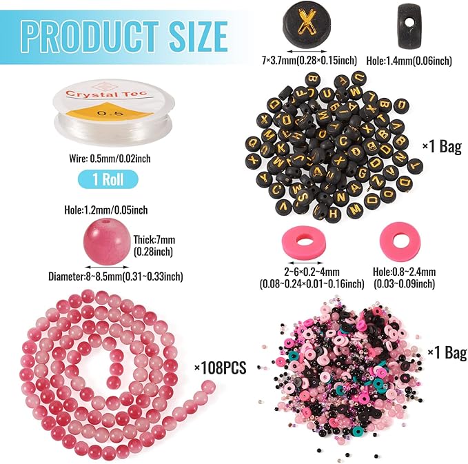 Spritewelry Friendship Bracelet Making Kit with Glass Seed Beads 8mm Cerise Clay Beads Bracelet Making Kit for Adults Letter Bead for Jewelry Making DIY Crafts Gift Supplies 1 Bag