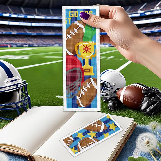 ORIGACH 6 Set Rugby Cross Stitch Bookmark Kit for Beginner with Backing Felt Floss Instructions DIY Stamped Embroidery Bookmark Kit for Adults, Book Lovers