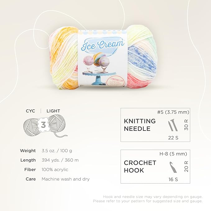 Lion Brand Yarn, Ice Cream Baby Yarn for Knitting, Crochet, and Crafts, Turtle Tracks, 3 Pack, DK Weight Colorful Acrylic Fiber for Baby Blankets, Hats, and Sweaters
