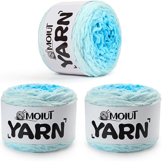 Blanket Perfect Ombre Cake Yarn - Baby Yarn for Crocheting Soft - 3 Pack of 10.6oz/300g - #6 Super Bulky - 197 Yards for Knitting, Crafts & Amigurumi, Chunky Chenille Yarn(3 Sea Blue)