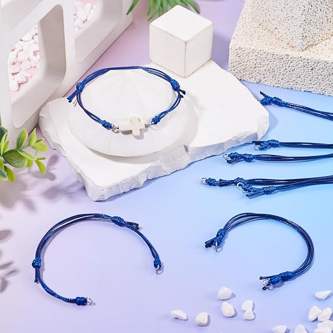 KISSITTY 20pcs Adjustable Bracelet Cords for Connector Charms Waxed Polyester Thread Cord Midnight Blue Color Half Finished Bracelet for Friendship Bracelets Jewelry Making