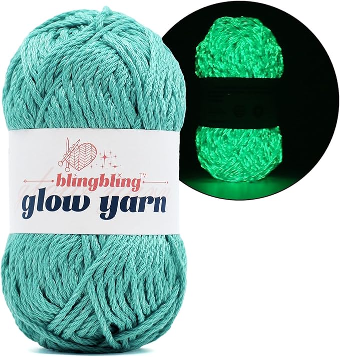 Glow in The Dark Yarn - 100g/3.5oz DK #3 Light Weight, Beginner-Friendly Crochet & Knitting Supplies (Cyan, 1 Pack)